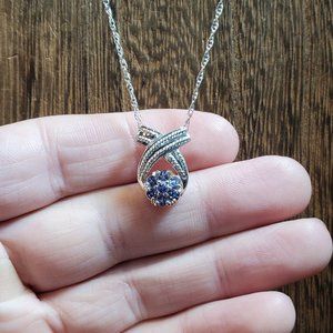 18 Inch 925 Sterling Silver Cluster Tanzanite Pendant Necklace